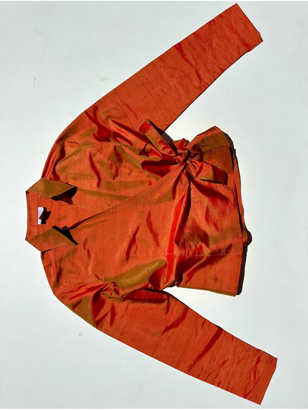 Ann Taylor Dupioni Silk Rust Orange Wrap Blouse with Side Tie, 8 - Picture 4 of 14